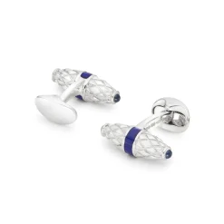 Sterling Silver Fancy Bar Cufflinks With Royal Blue Enamel Centre And