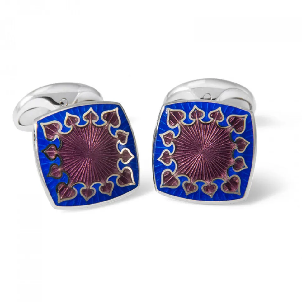 Sterling Silver Fancy Enamel Cufflinks in Red and Blue