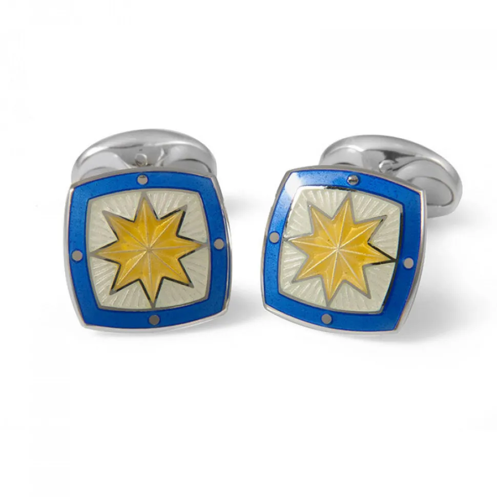 Sterling Silver Fancy Yellow Star Enamel Cufflinks