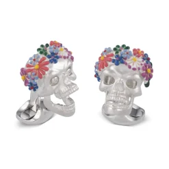Sterling Silver Flower Headband Skull Cufflinks