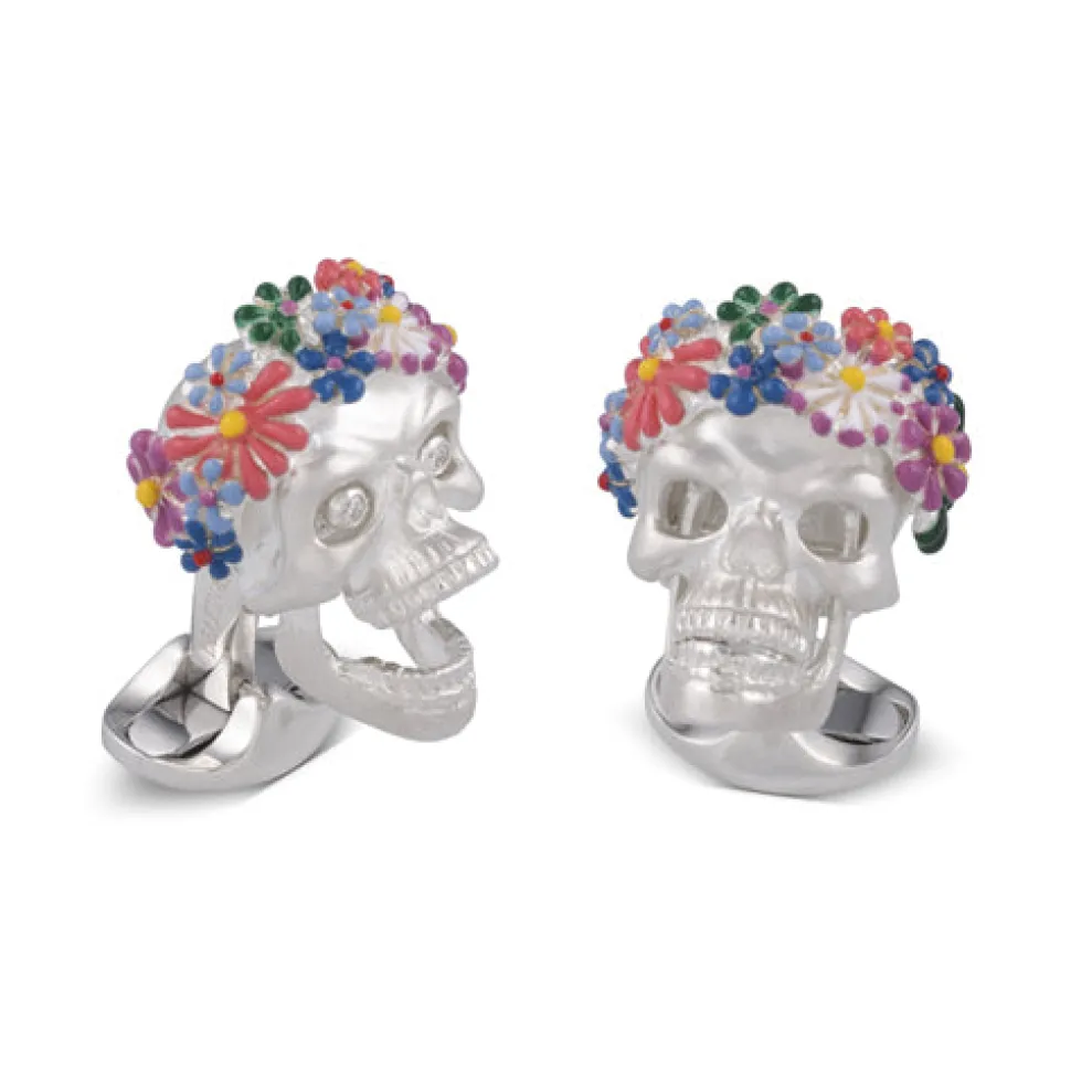 Sterling Silver Flower Headband Skull Cufflinks