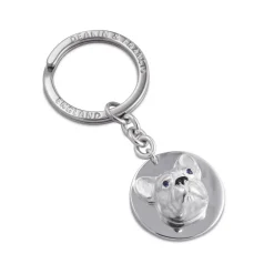 Sterling Silver French Bulldog With Sapphire Eyes Keyring