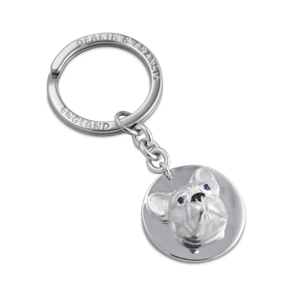 Sterling Silver French Bulldog With Sapphire Eyes Keyring