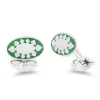 Sterling Silver Green And Clear Fancy Design Enamel Cufflinks