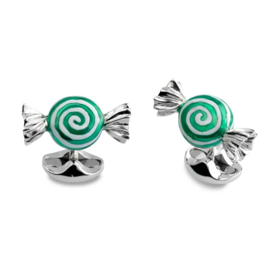 Sterling Silver Green And White Swirl Sweet Cufflinks