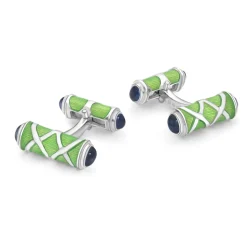 Sterling Silver Green Cross Hatch Cufflinks With Sapphire Ends