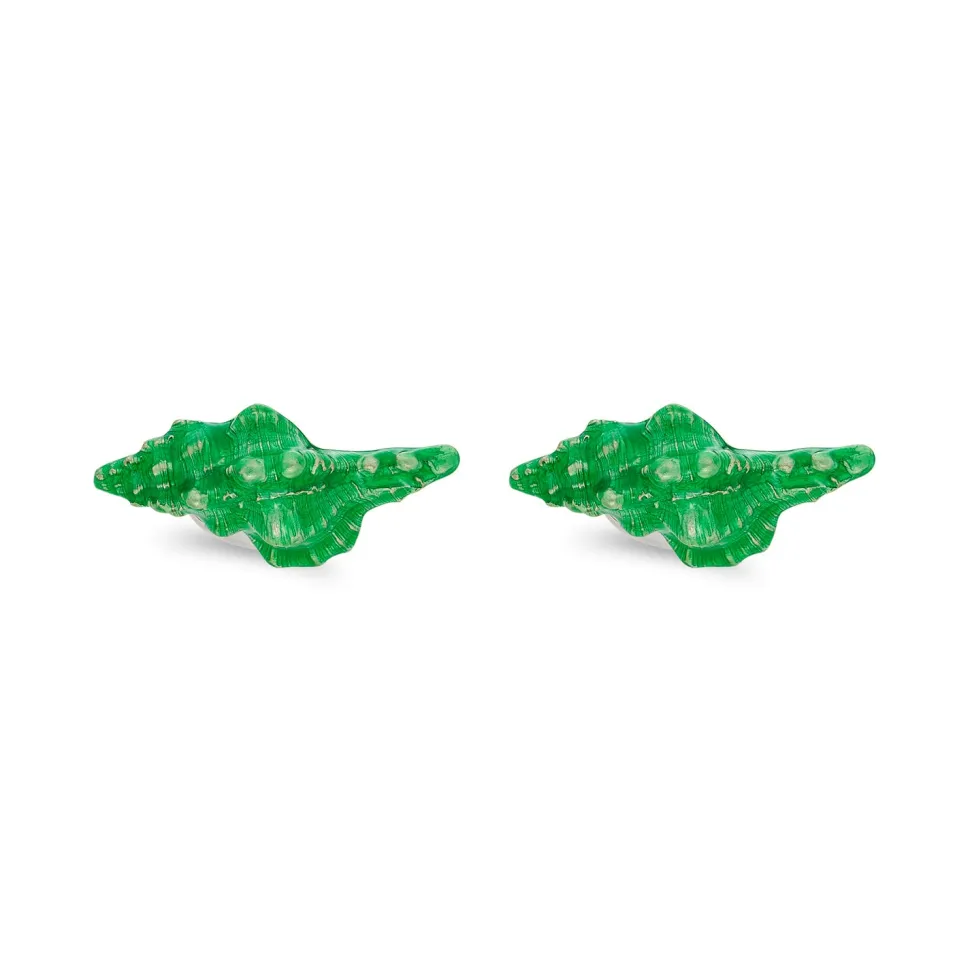 Sterling Silver Green Enamel Seashell Cufflinks
