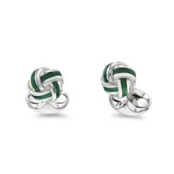 Sterling Silver Green Enamel Knot Cufflinks