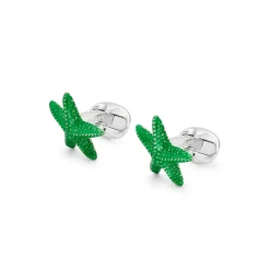 Sterling Silver Green Enamelled Starfish Cufflinks