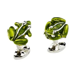 Sterling Silver Green Frog Cufflinks