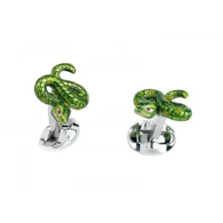 Sterling Silver Green Snake Cufflinks