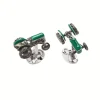 Sterling Silver Green Tractor Cufflinks