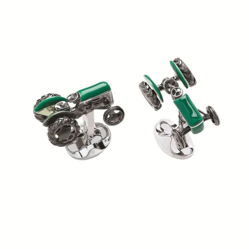 Sterling Silver Green Tractor Cufflinks