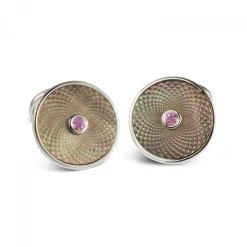 Sterling Silver Grey Mother-of-Pearl Cufflinks with a Pink Sapphire Ge