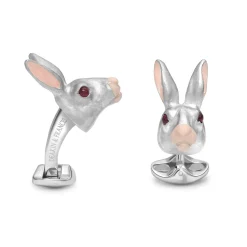 Sterling Silver Hare Cufflinks with Ruby Eyes and Pink Ears