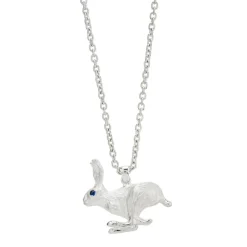 Sterling Silver Hare With Sapphire Eyes Pendant In Matte Finish and Ch