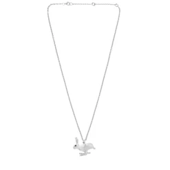 Sterling Silver Hare With Sapphire Eyes Pendant In Matte Finish and Ch