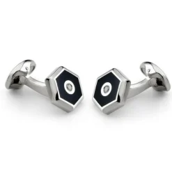 Sterling Silver Hexagonal Cufflinks with Onyx and Diamond