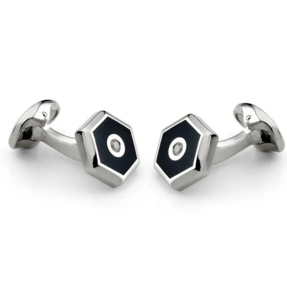 Sterling Silver Hexagonal Onyx And Diamond Dress Set