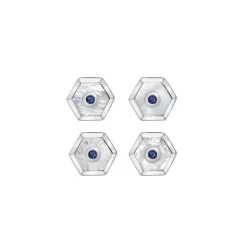 Sterling Silver Hexagonal Dress Stud Set - Mother-of-Pearl & Sapphire