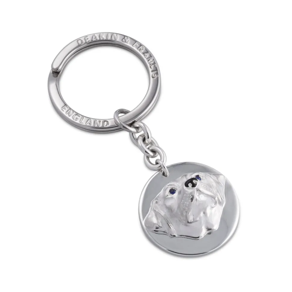 Sterling Silver Labrador Keyring With Sapphire Eyes