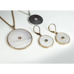 Sterling Silver Large Pendant with White Mother-of-Pearl and Pink Sapp