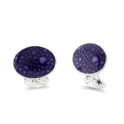 Sterling Silver Large Purple Enamel Bubble Cufflinks