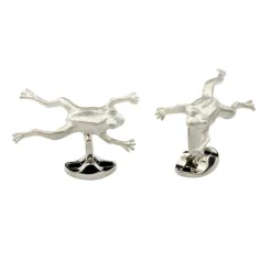 Sterling Silver Leaping Frog Cufflinks