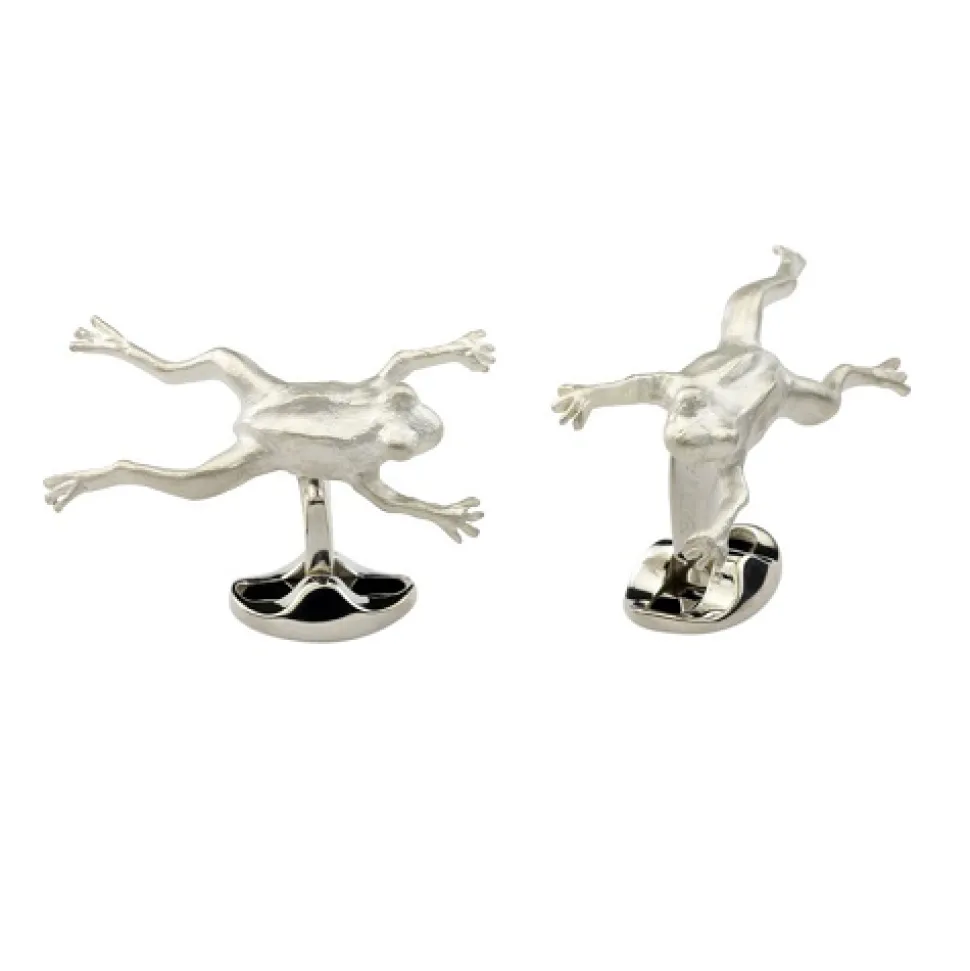 Sterling Silver Leaping Frog Cufflinks
