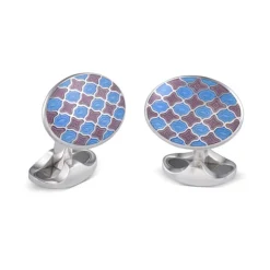 Sterling Silver Lilac and Denim Blue Enamel Pattern Cufflinks