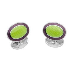 Sterling Silver Lilac and Lime Green Enamel Cufflinks