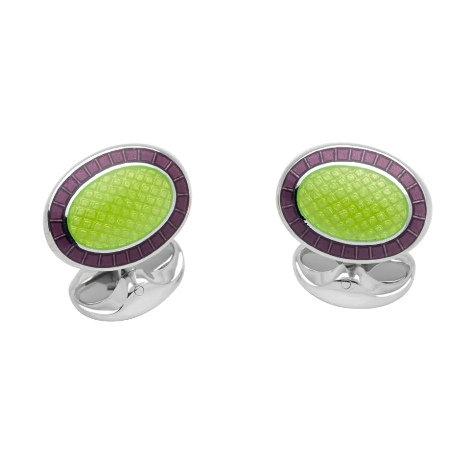 Sterling Silver Lilac and Lime Green Enamel Cufflinks