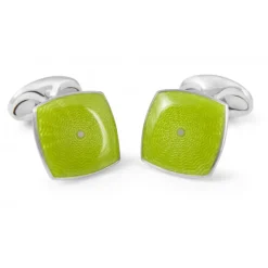 Sterling Silver Lime Green Enamel Cufflinks