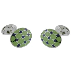 Sterling Silver Lime Green And Navy Blue Enamel Pattern Cufflinks
