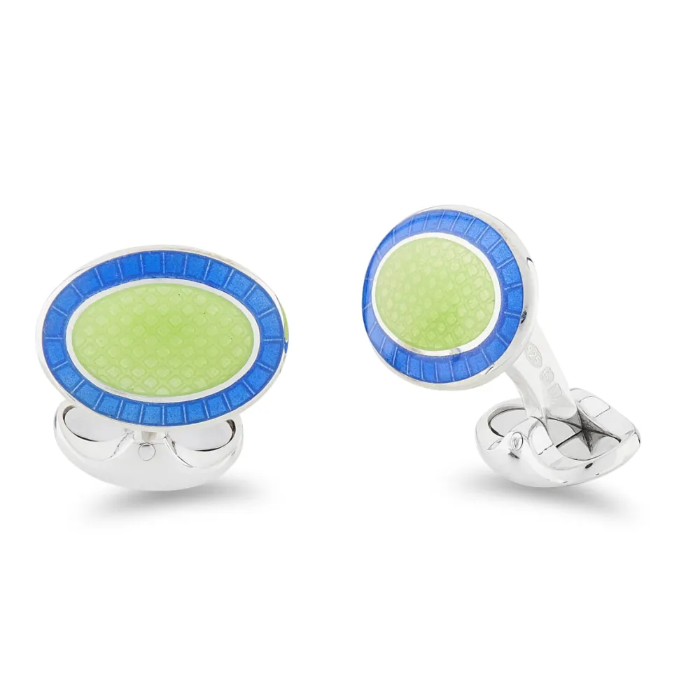 Sterling Silver Lime Green And Sky Blue Cufflinks
