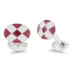 Sterling Silver Magenta And Clear Enamel Chequer Pattern Cufflinks
