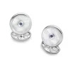 Sterling Silver Mother of Pearl and Sapphire Round Cufflinks