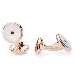 Sterling Silver Mother of Pearl And Sapphire Cufflinks In Rose Gold