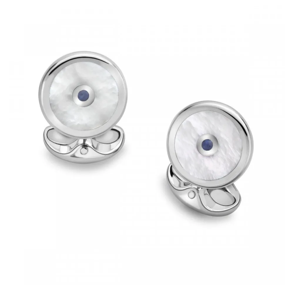 Sterling Silver Mother Of Pearl And Sapphire Dress Set