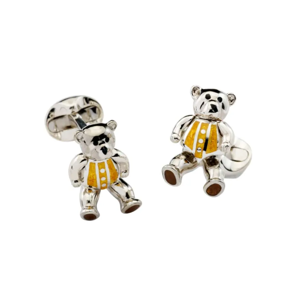 Sterling Silver Moveable Yellow Teddy Bear Cufflinks