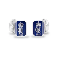 Sterling Silver Oblong Enamel Coronation Cufflinks - Blue Cufflinks