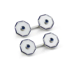 Sterling Silver Octagonal Cufflinks with Mother of Pearl and Sapphire