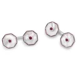 Sterling Silver Octagonal Mother Of Pearl And Ruby Dress Set