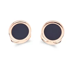Sterling Silver Onyx Inlay Cufflinks In Rose Gold