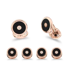 Sterling Silver Onyx Inlay Dress Set With Diamond Centre In Rose Gold