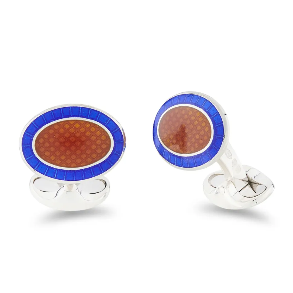 Sterling Silver Orange And Royal Blue Enamel Cufflinks