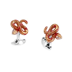 Sterling Silver Orange Enamel Snake Cufflinks