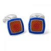 Sterling Silver Orange Enamel Cufflinks with Royal Blue Border