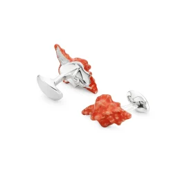 Sterling Silver Orange Enamel Seashell Cufflinks