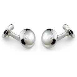 Sterling Silver Oval Cufflinks with White Mother-of-Pearl